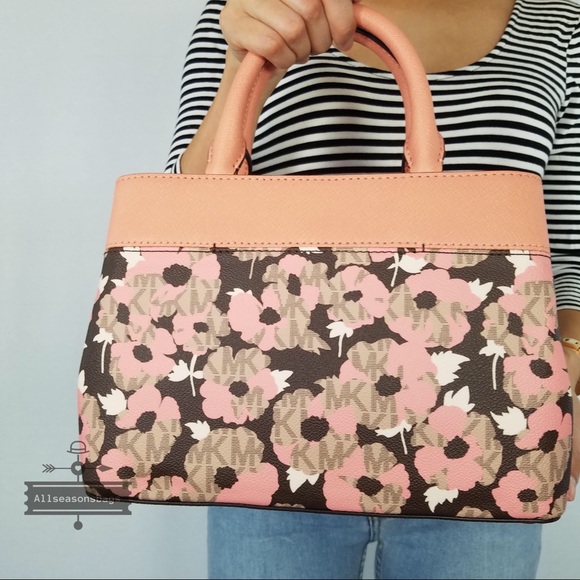 Michael Kors Hailee Xs Satchel peach floral bag - Picture 5 of 8